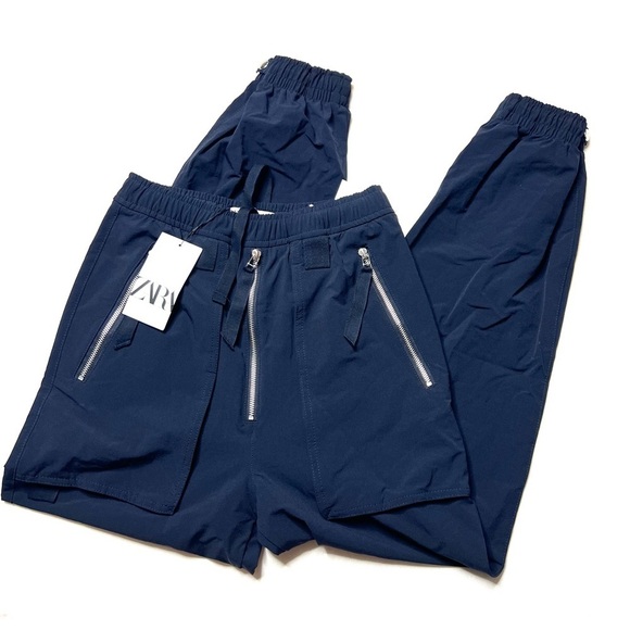 Zara Cargo Trousers With Zips Blue NWT - Picture 6 of 12
